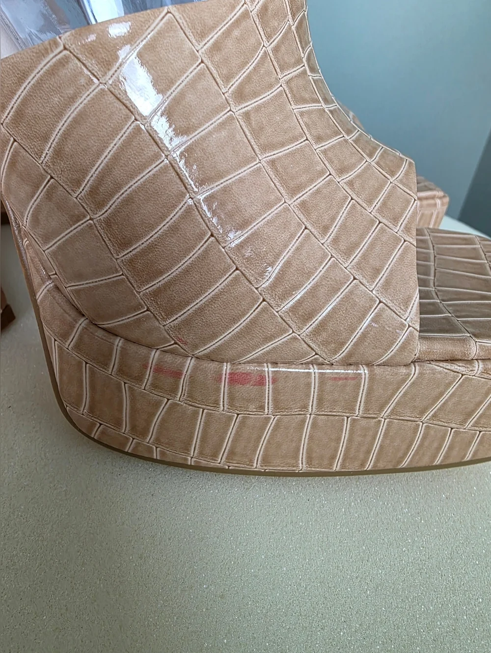 Forever 21 Neutral Tan Faux Croc Platform Triangle Block Flare Heels 7.5, EUC!